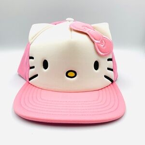 Hello Kitty Sanrio 3D ear/bow cosplay streetwear pink/white trucker baseball hat
